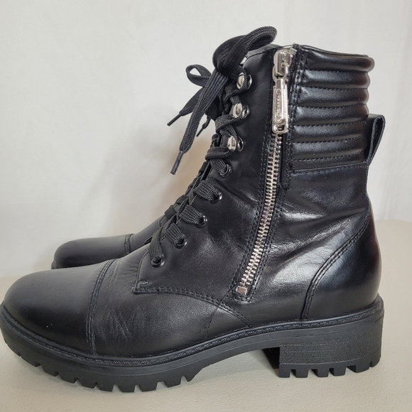 Blondo Mady Black Leather Waterproof Lace-Up Side Zip Combat Boots - Size 8 - Picture 5 of 16